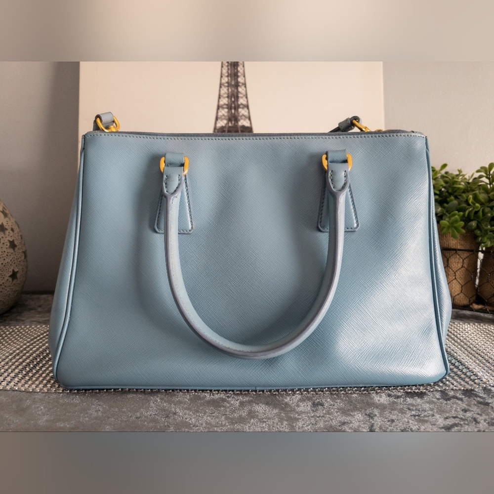 Prada Medium Saffiano Lux Galleria Double Zip Tote w/Adjustable Strap-Light Blue - Picture 10 of 17